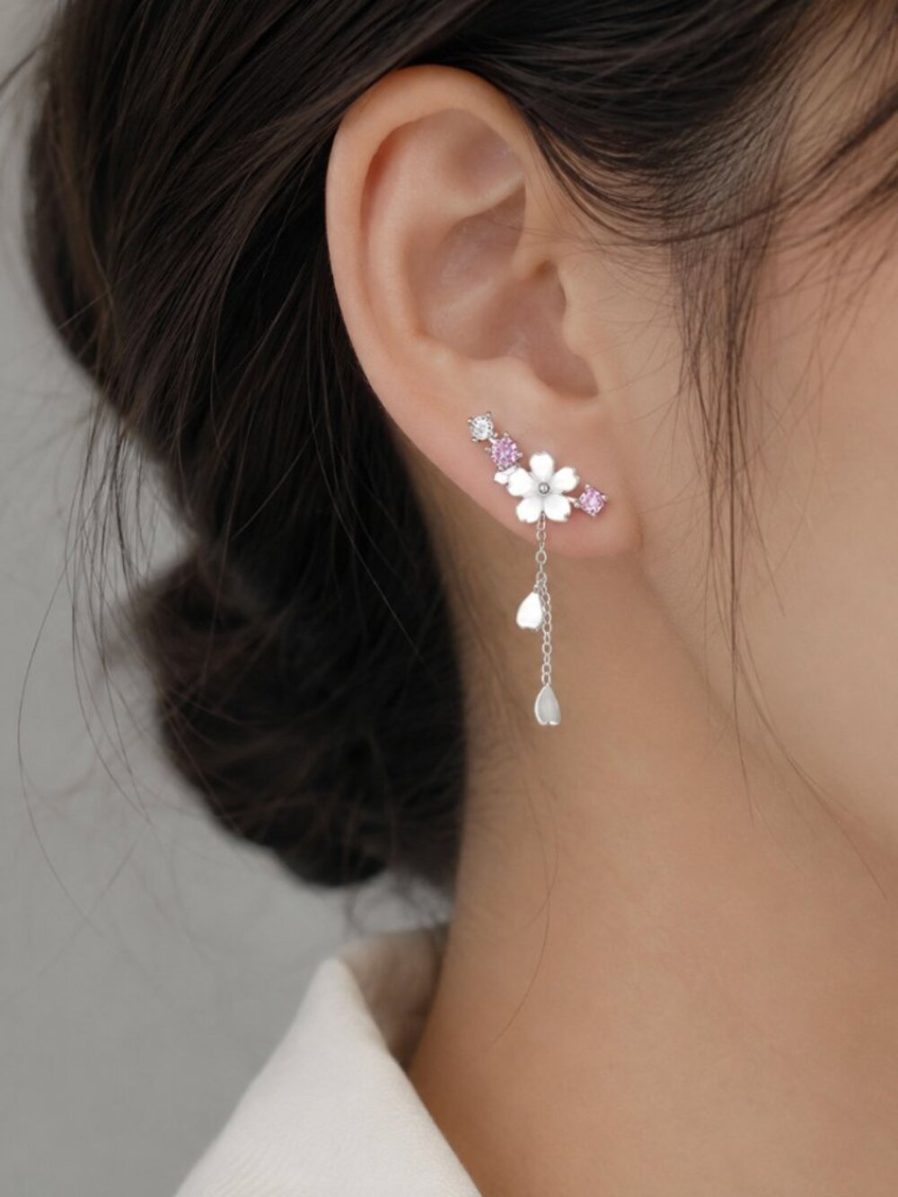 925 Sterling Silver Cherry Blossom Earrings Dangle Flower Petal Drop Earrings